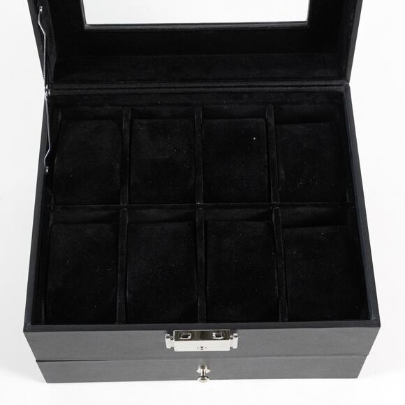 Songmics Black Synthetic Leather Watch Box 8 Slot Glass Window Lid Display Case - Picture 3 of 15